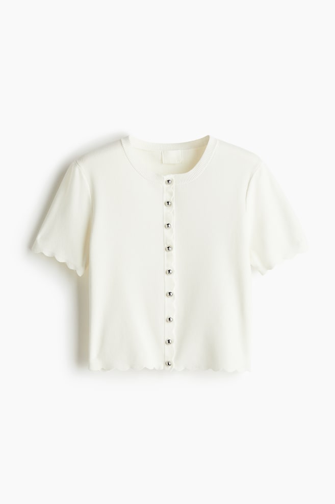 Scalloped fine-knit cardigan - White/Red - 1