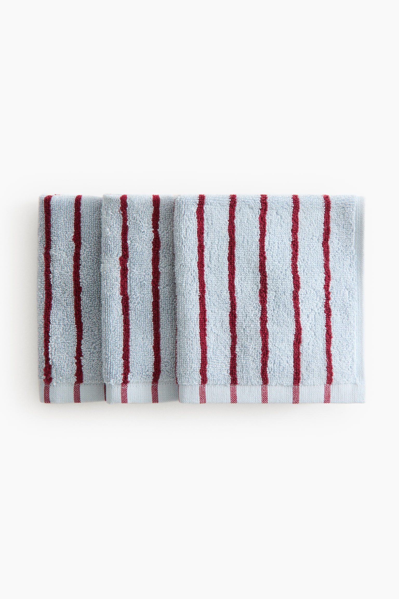 3-pack cotton terry flannels - Light blue/Dark red striped/White/Dark beige striped/White/Brown striped/Light grey/Blue striped/Light pink/Burgundy striped