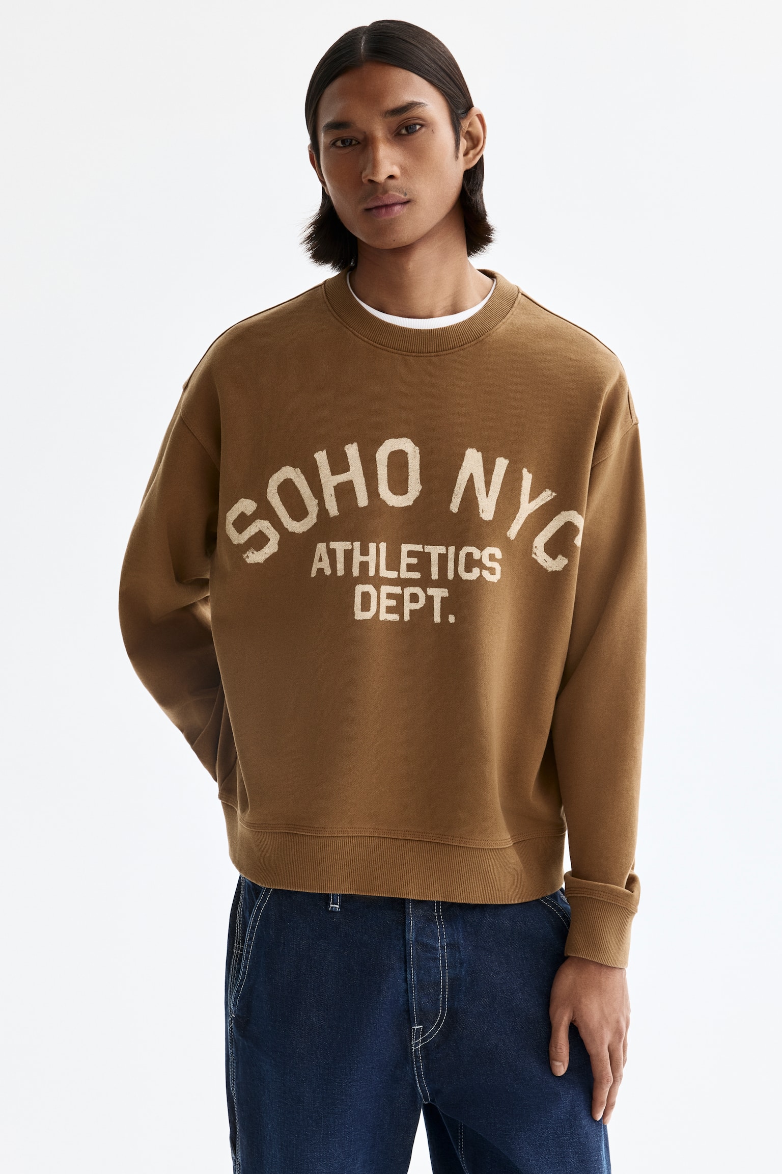 Loose Fit Printed Sweatshirt - Dark beige/SoHo NYC/Dark blue/INTL. 94 - 1
