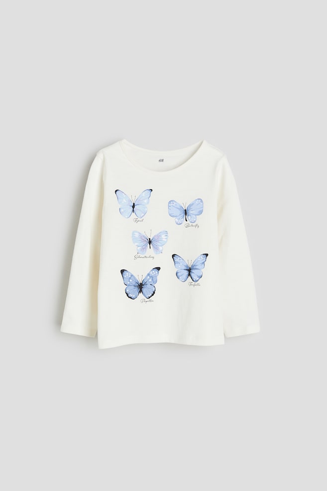 5-pack long-sleeved tops - White/Butterflies/Light pink/Lilac/Dark grey/Light beige/Cat/Dark pink/Rabbits - 3