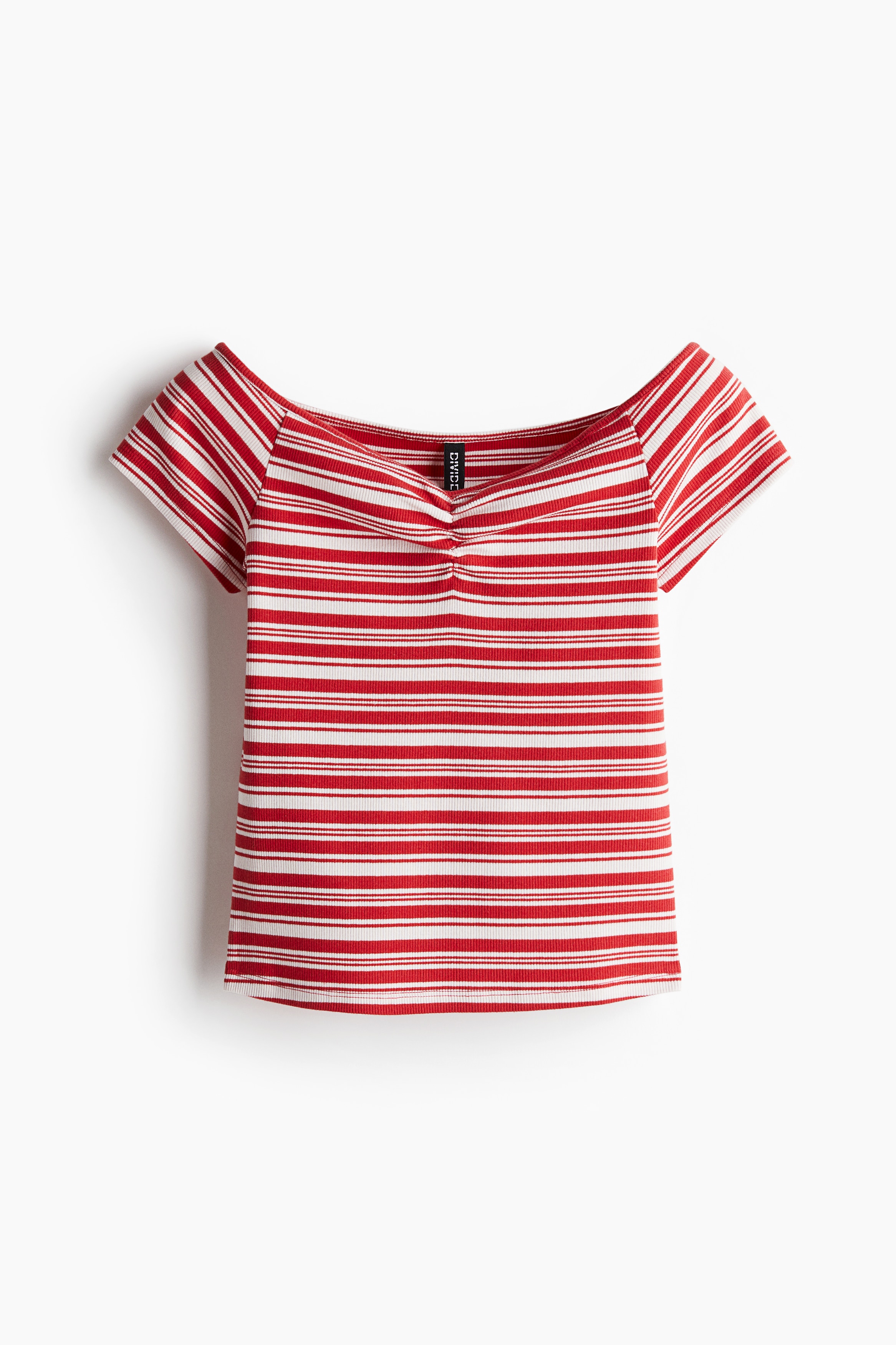 Ribbestrikket topp med båthals - Rød/Stripet/Lys blå/Stripet