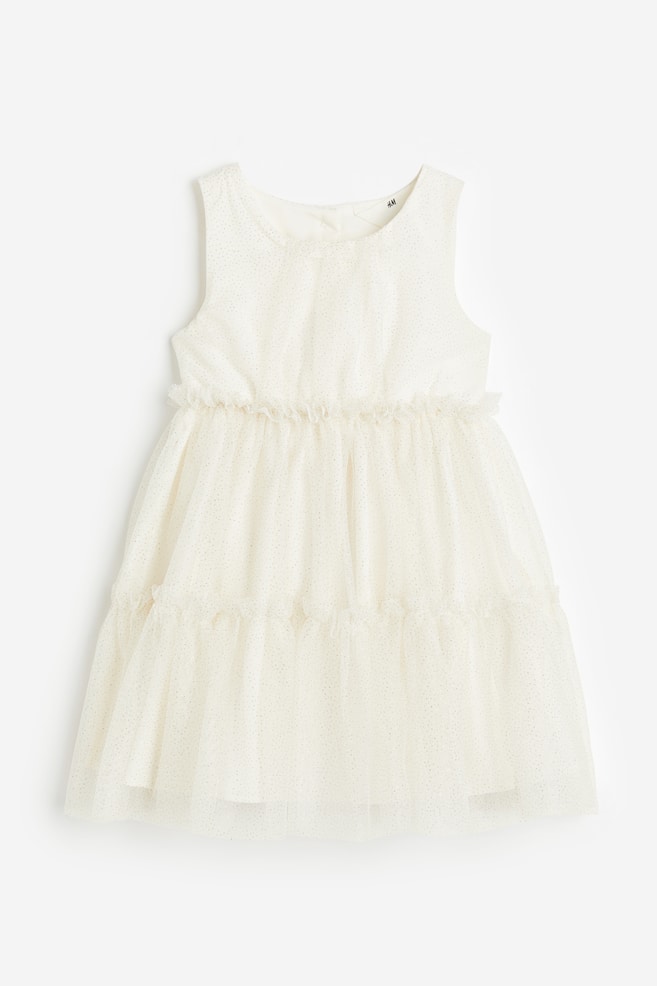 Frill-trimmed tulle dress - White/Gold-coloured - 1