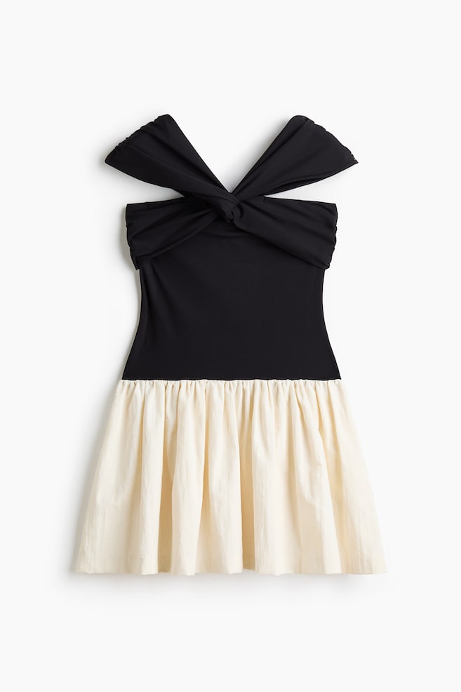 Off shoulder-kjole - Sort/Cream - 1