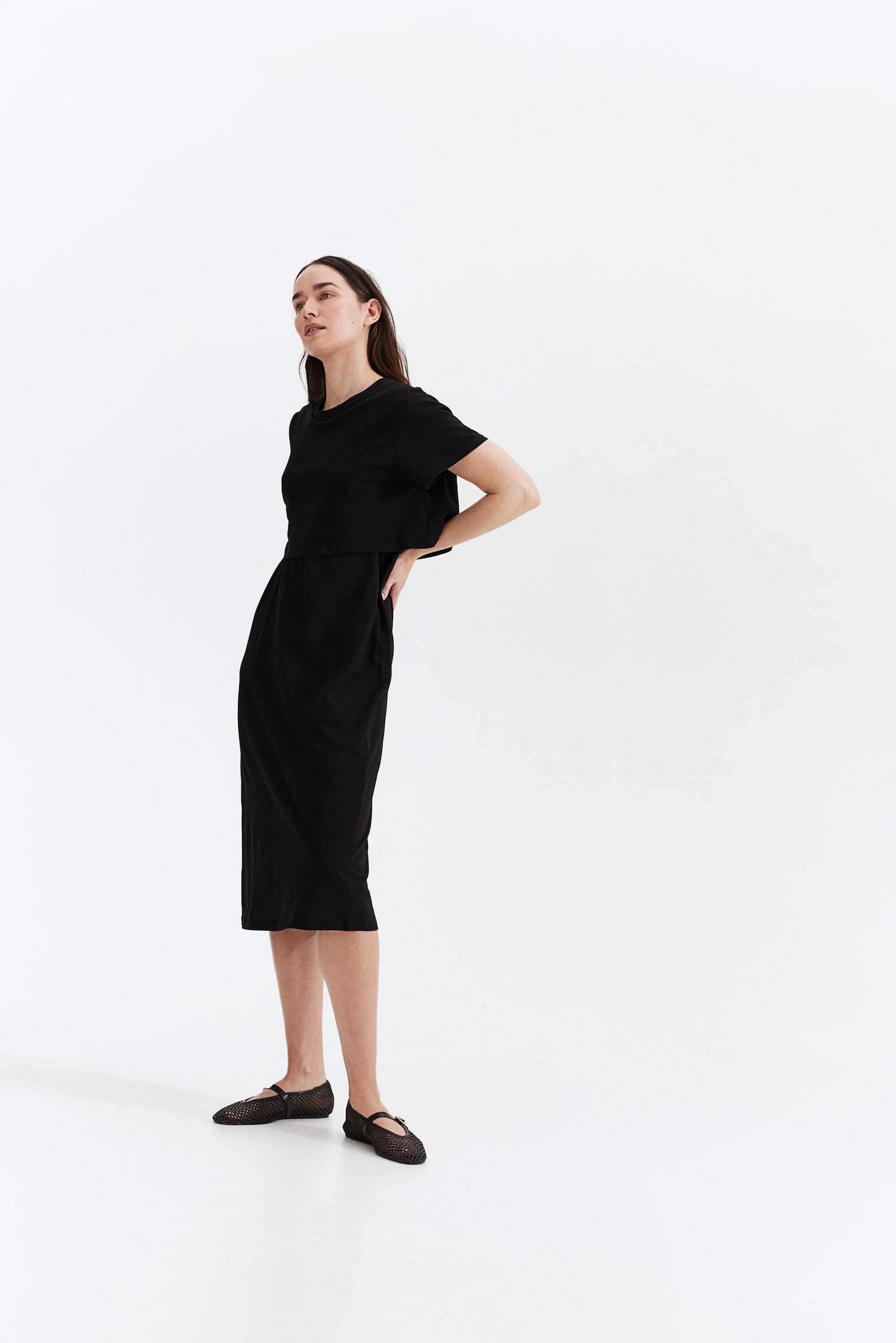 MAMA Nursing dress - Black/Light grey marl - 6