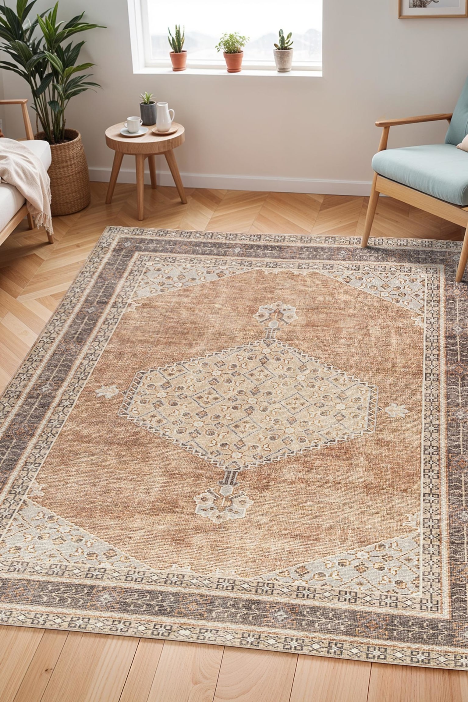 Simran Oriental Vintage Area Rug - Brown, Grey - 1