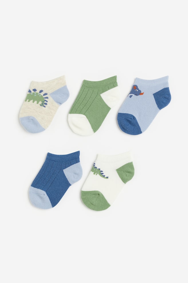 5-pack shaftless socks - Light blue/Dinosaur/Light pink/Rainbow/Light grey marl/Bear - 1