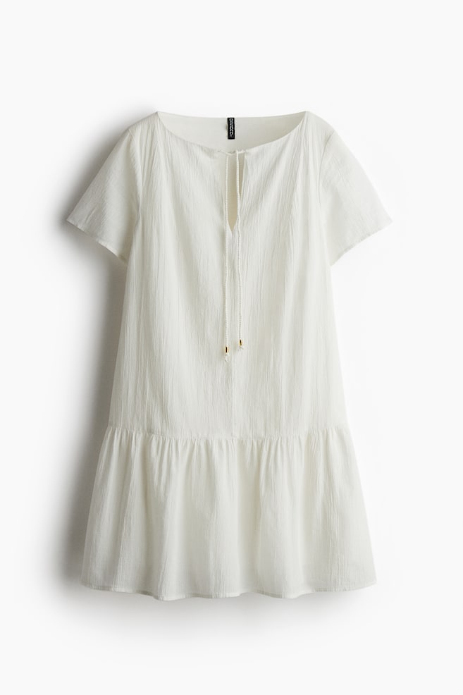Flared-hem cotton dress - White - 1