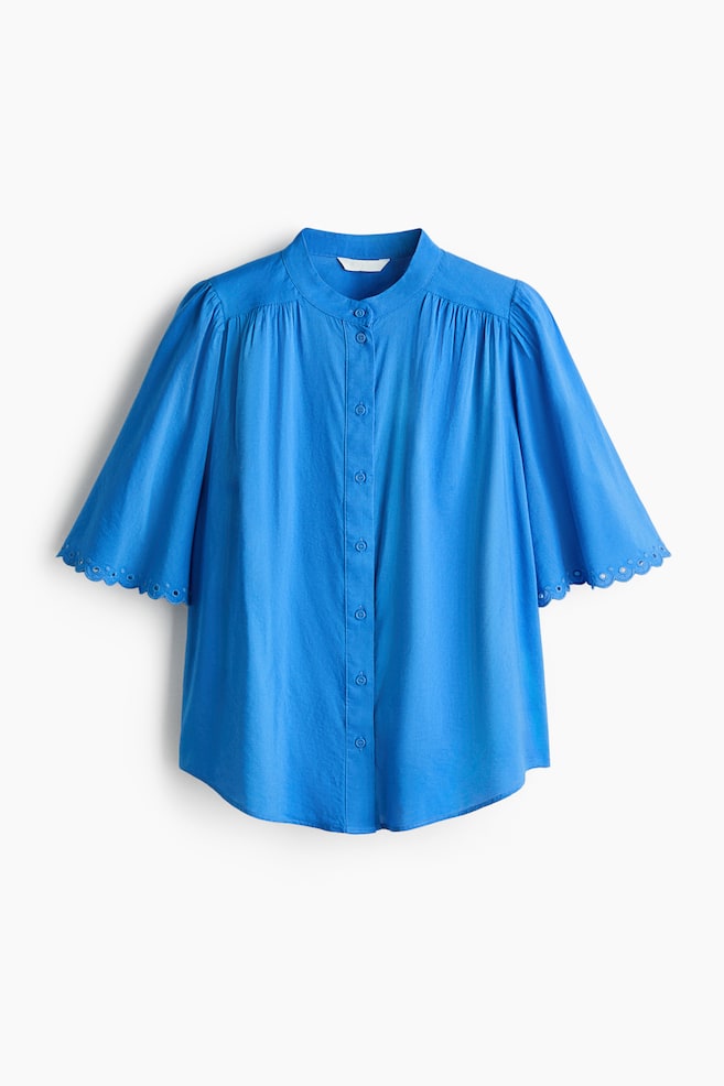 Cotton Blend Blouse - Blue/Pale yellow - 1