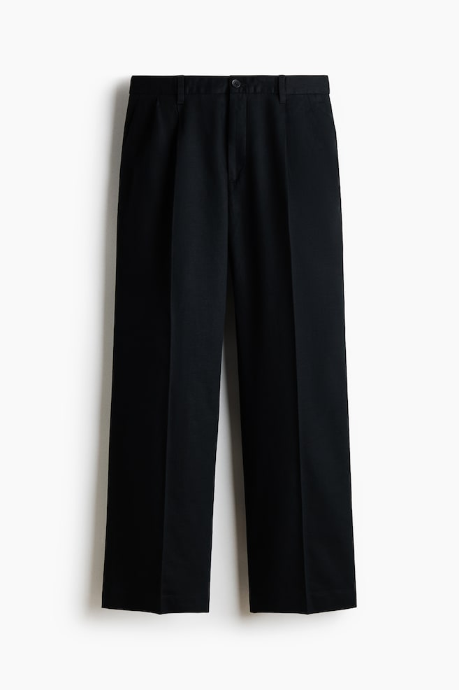 Loose-Fit Linen-Blend Pants - Black/Cream - 1