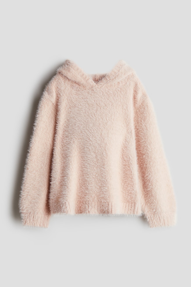 Fluffy-Knit Hoodie - Powder pink/Beige/White - 1