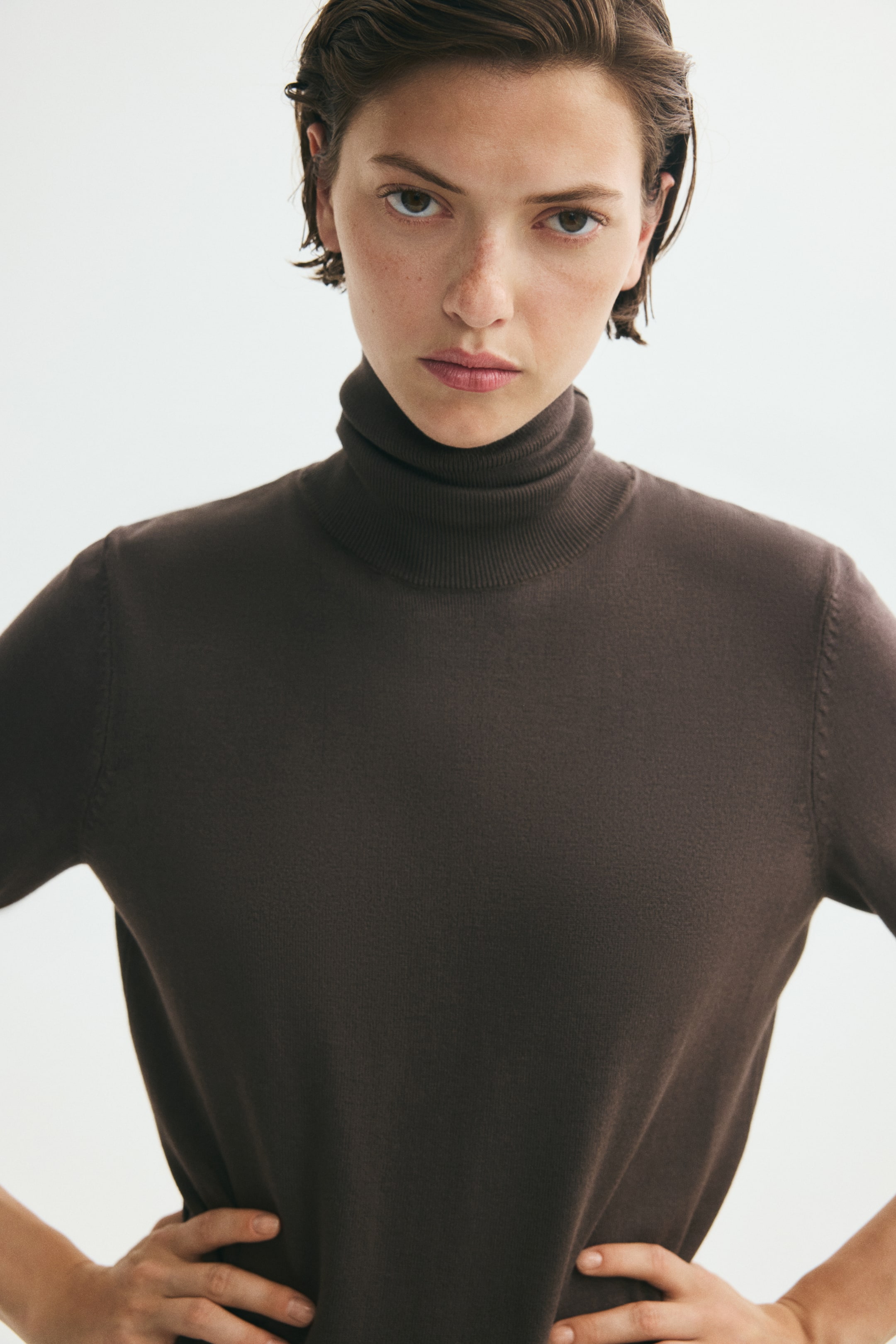 Fine-Knit Turtleneck Top
