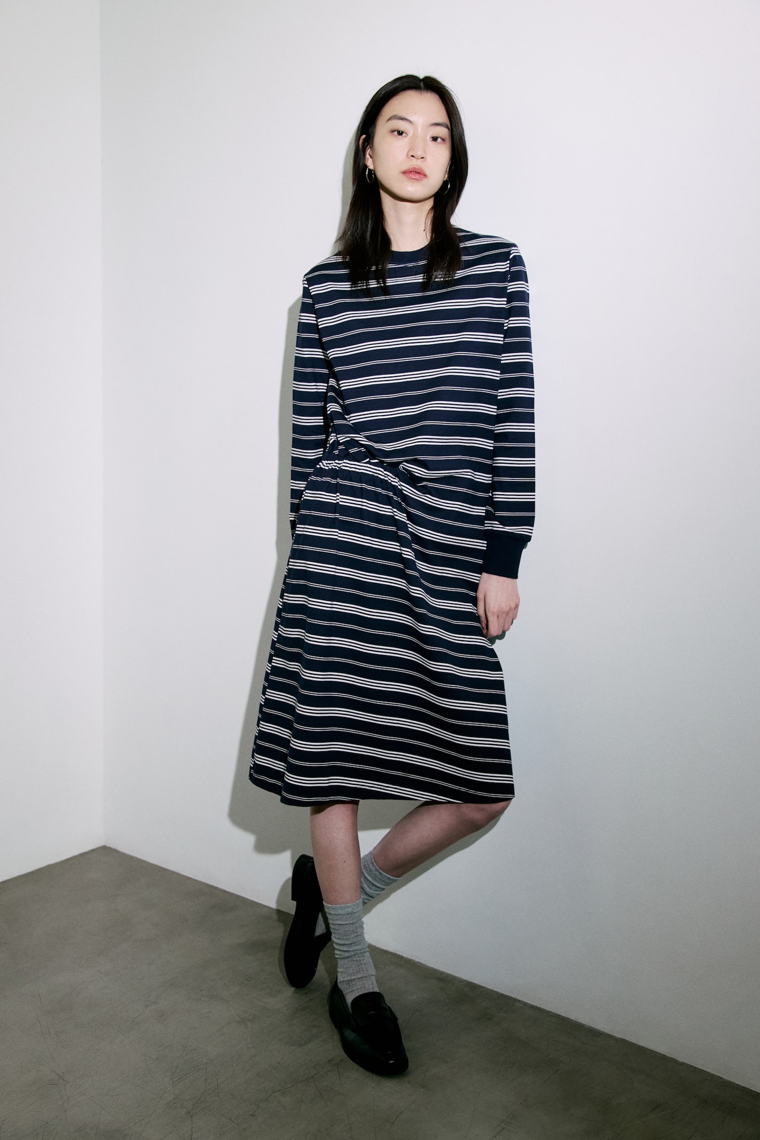 Váy cotton jersey - Màu xanh tím than/Kẻ/Màu xám đốm/Kẻ - 2