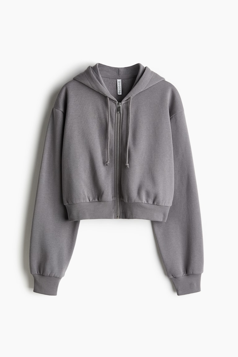 Women's Gray Short Hooded Sweatshirt Jacket H&M US
