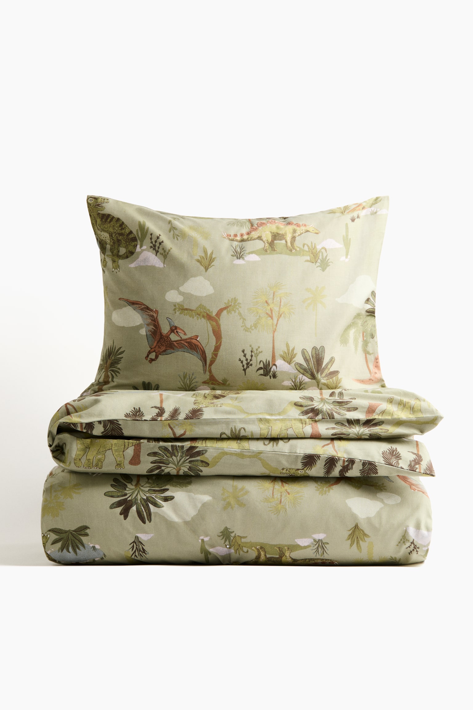 Vzorovaná sada povlečení na jednolůžko - Green/Dinosaurs/Light beige/Dinosaurs - 1