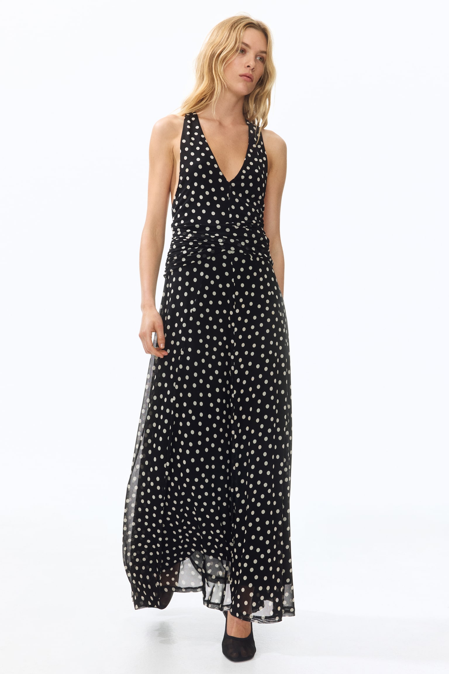 Mesh halterneck dress - Black/Polka dot - 3