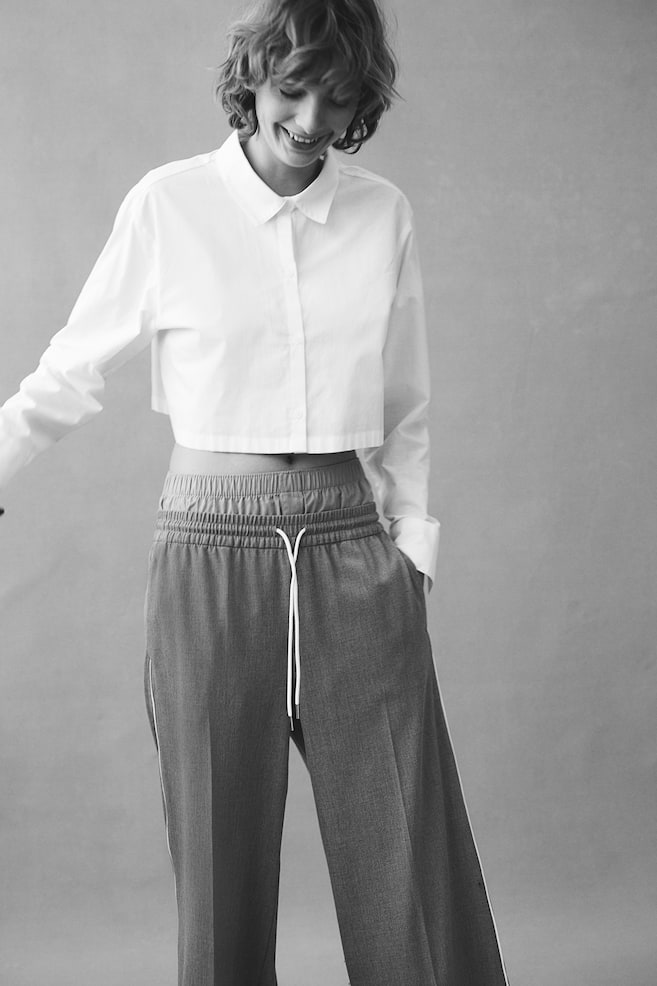 Pantalon large avec taille élastique - Gris chiné/Noir/blanc/Noir/Beige clair - 7