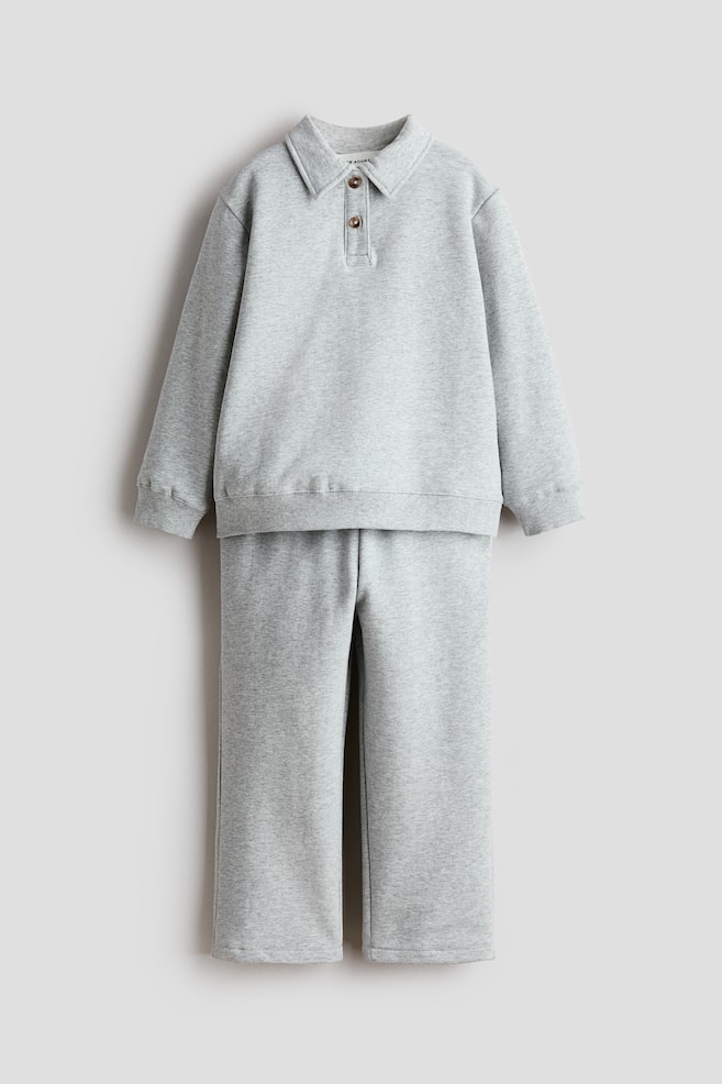 Ensemble 2 pièces en molleton de coton - Gris clair/Bleu clair - 1