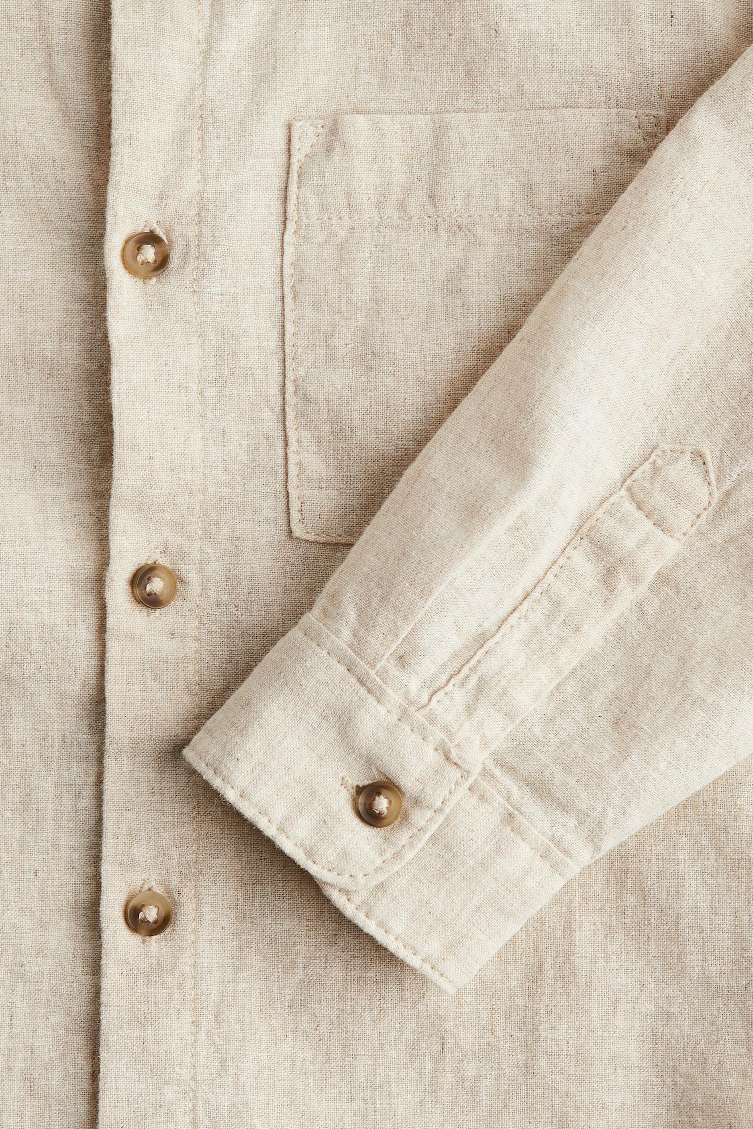 Детская рубашка H&M Linen-Blend, цвет: Светлый бежевый — фото 6