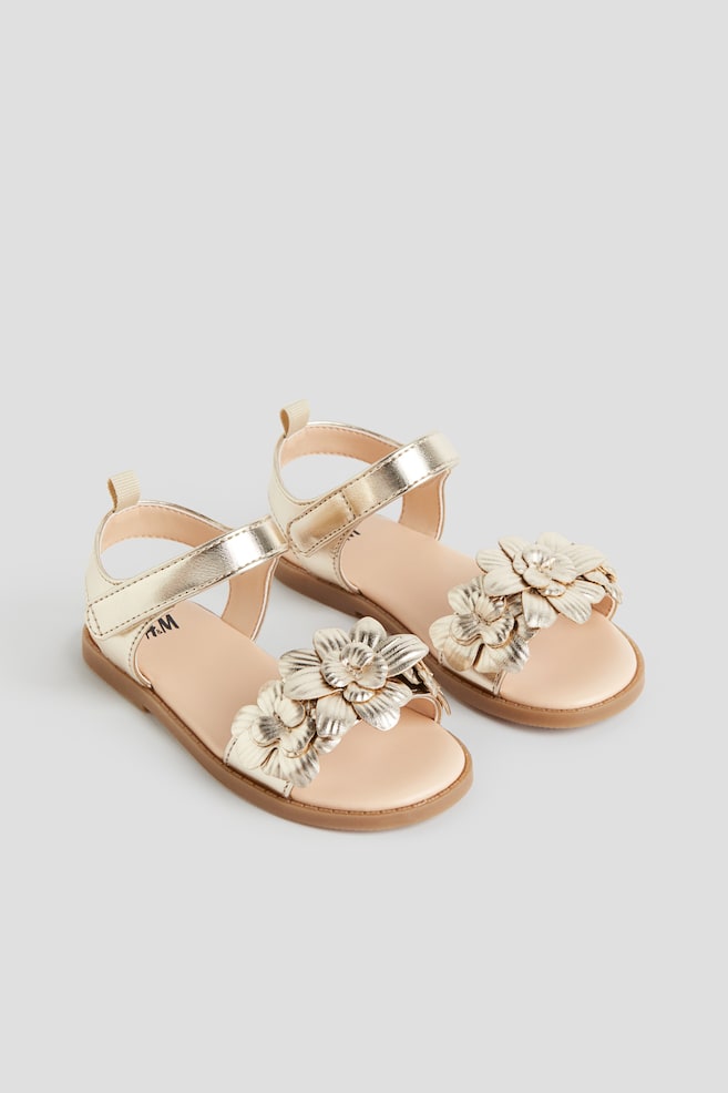Appliquéd sandals - Gold-coloured/Flowers - 4