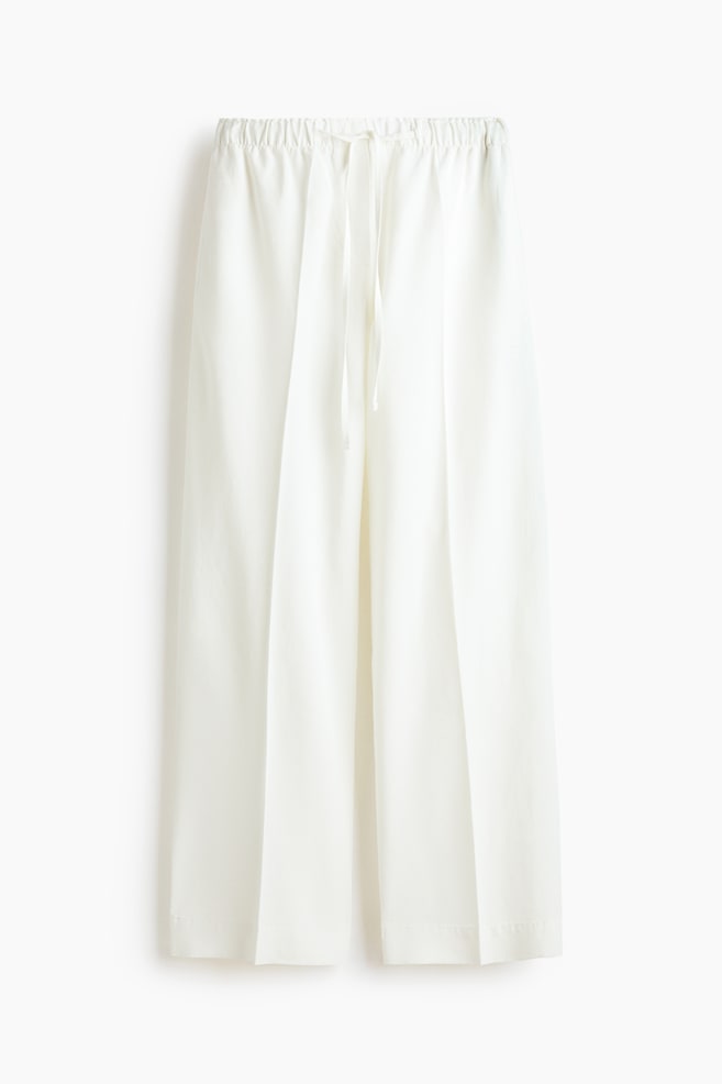 Linen-blend drawstring trousers - White - 1