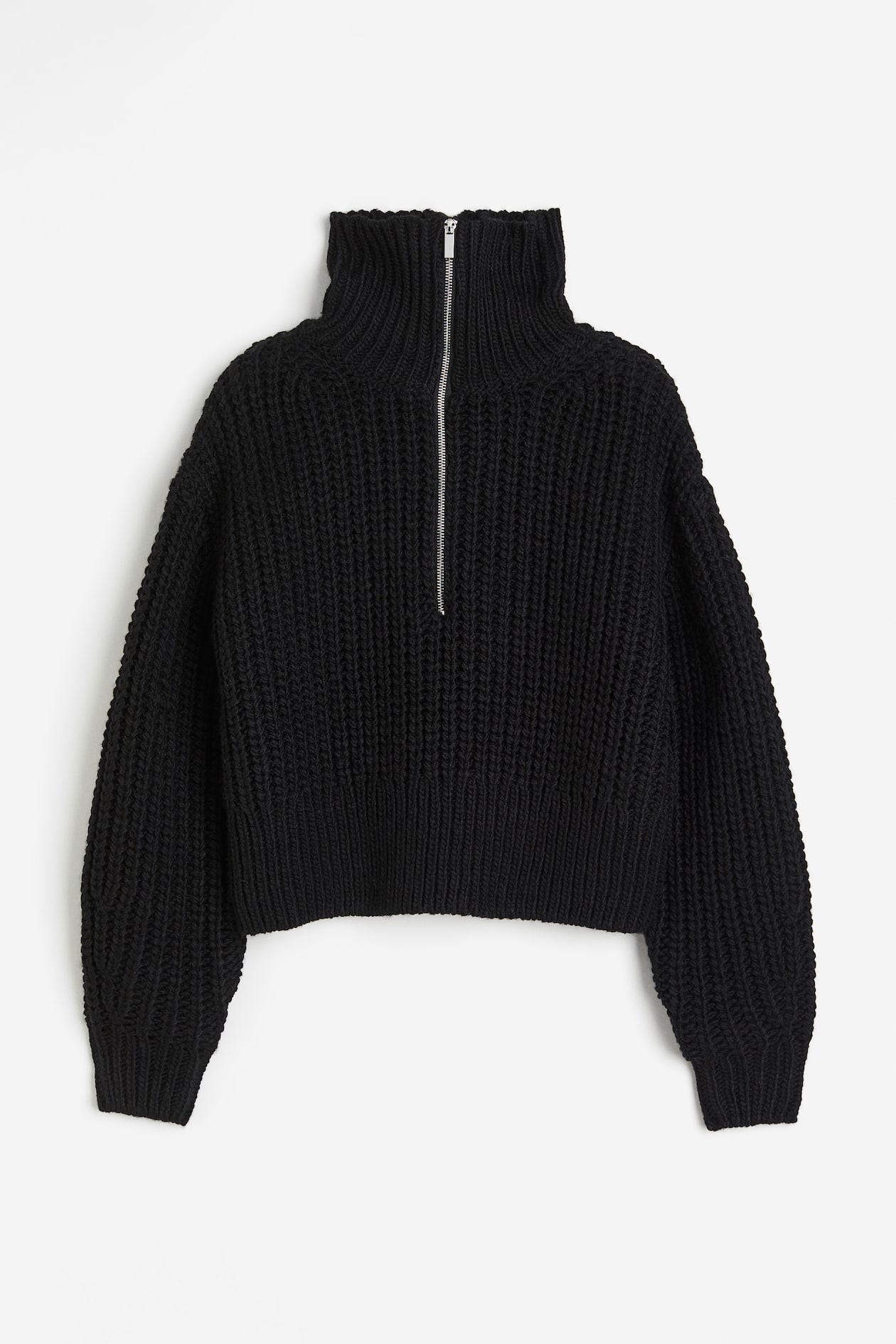 Women's Black Chunky-knit Half-zip Sweater H&M CA
