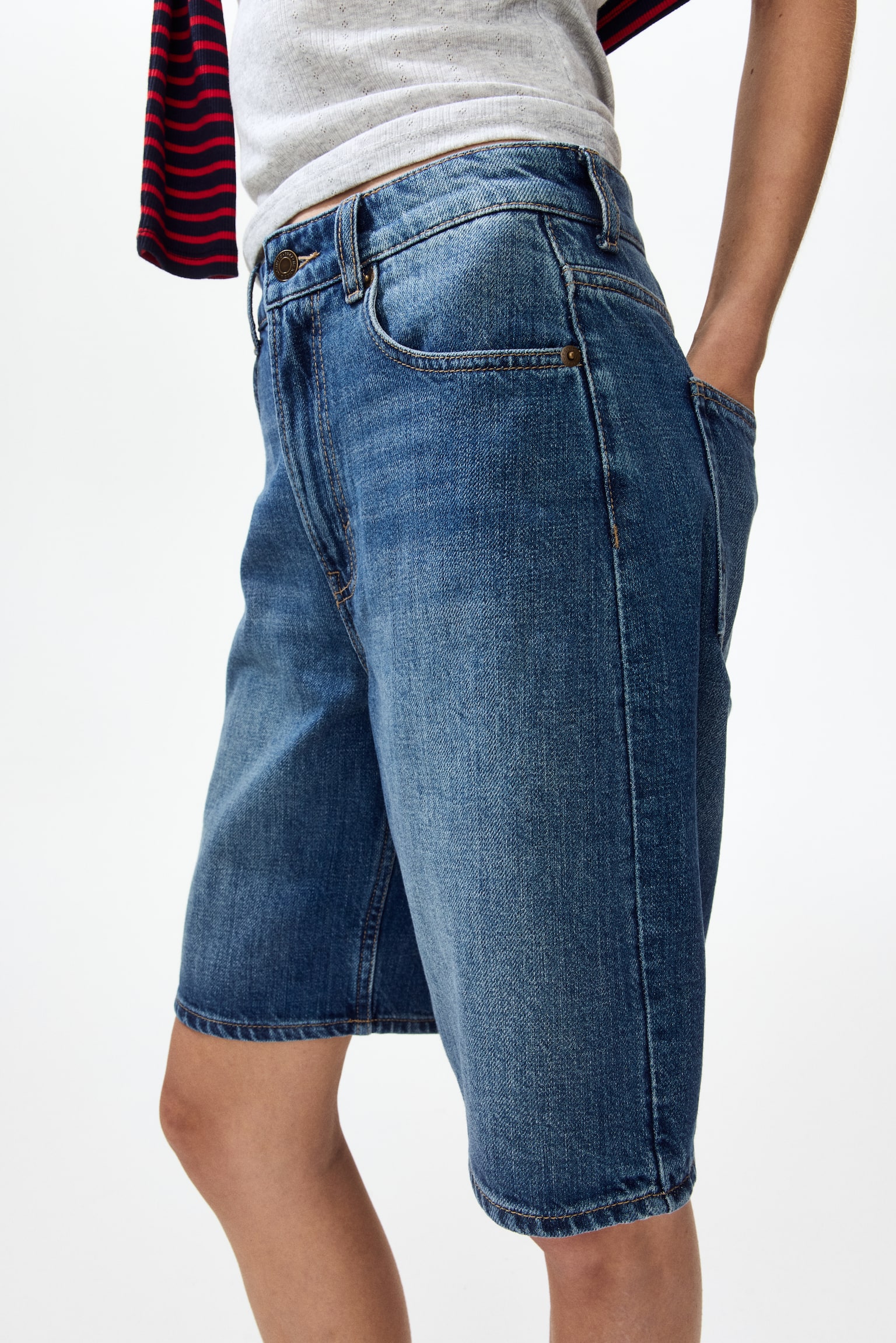 Short Bermuda en denim - Bleu denim/Bleu denim/Crème/Bleu denim clair/Beige/imprimé léopard - 5