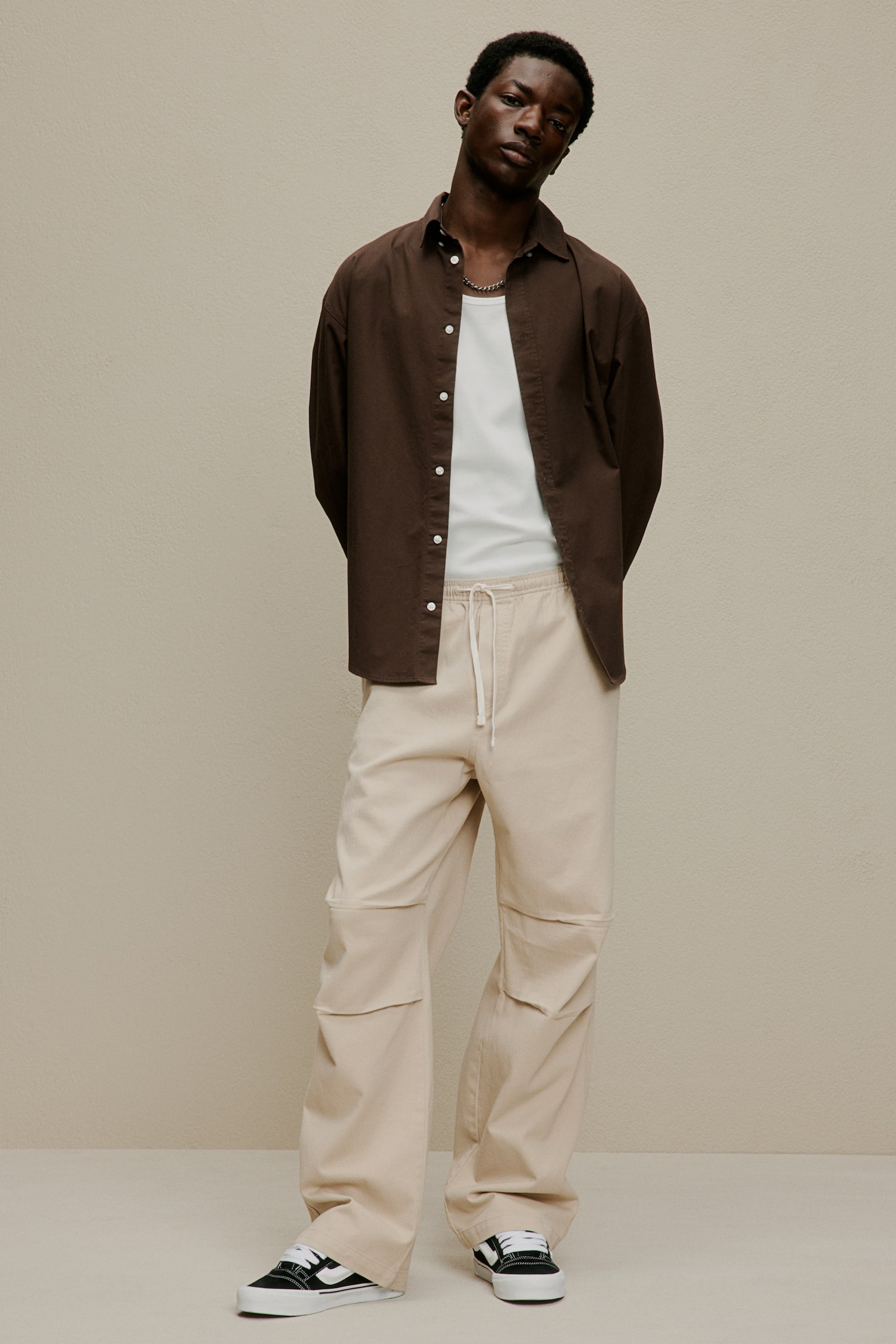 Loose Fit Twill trousers - Beige/White/Pinstriped - 2