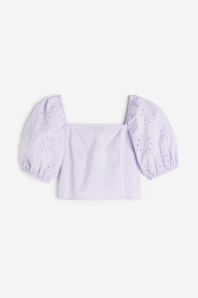 Puff-sleeved blouse - Lilac/White/Black - 2