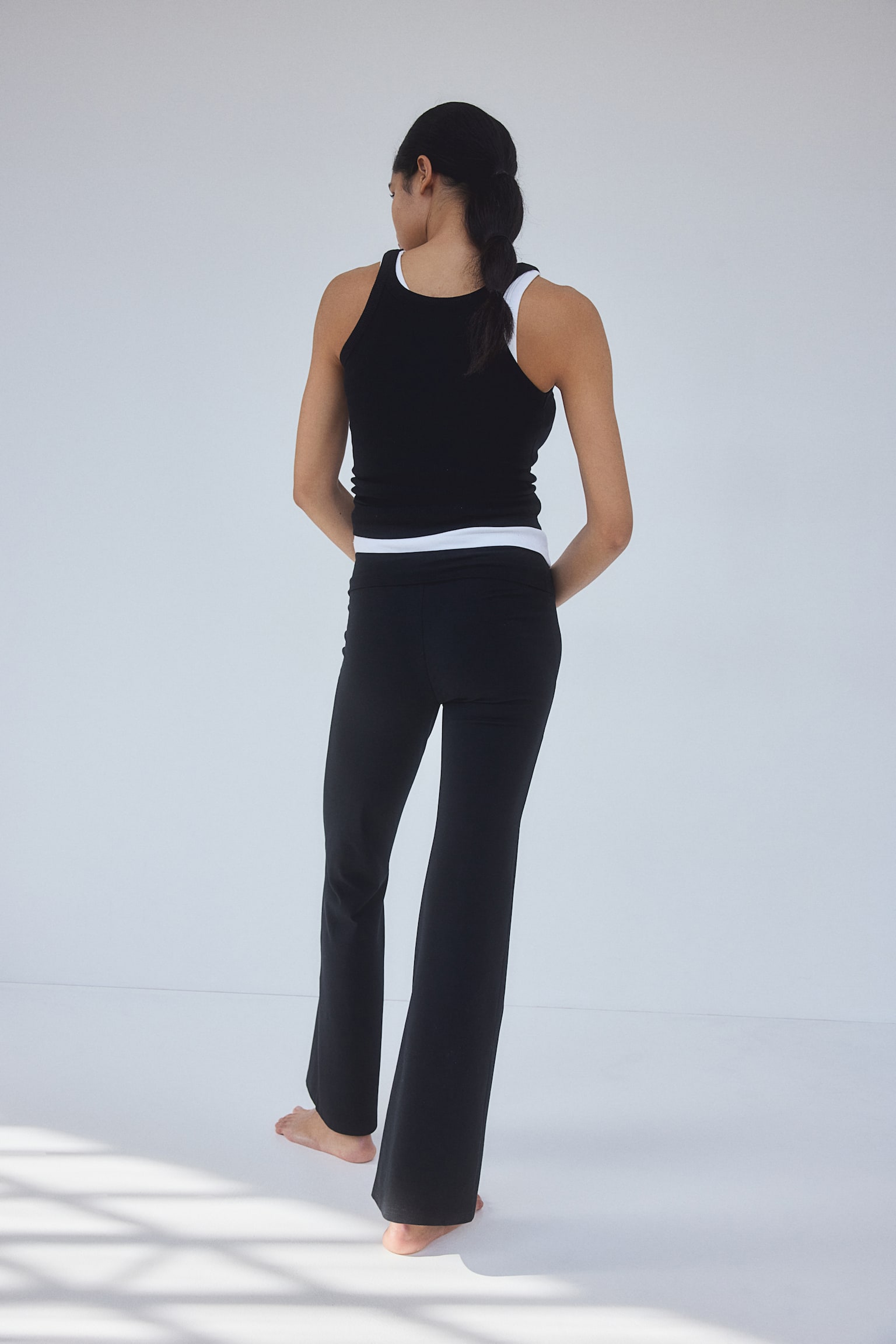 Flared jersey trousers - Black/Light grey marl - 5