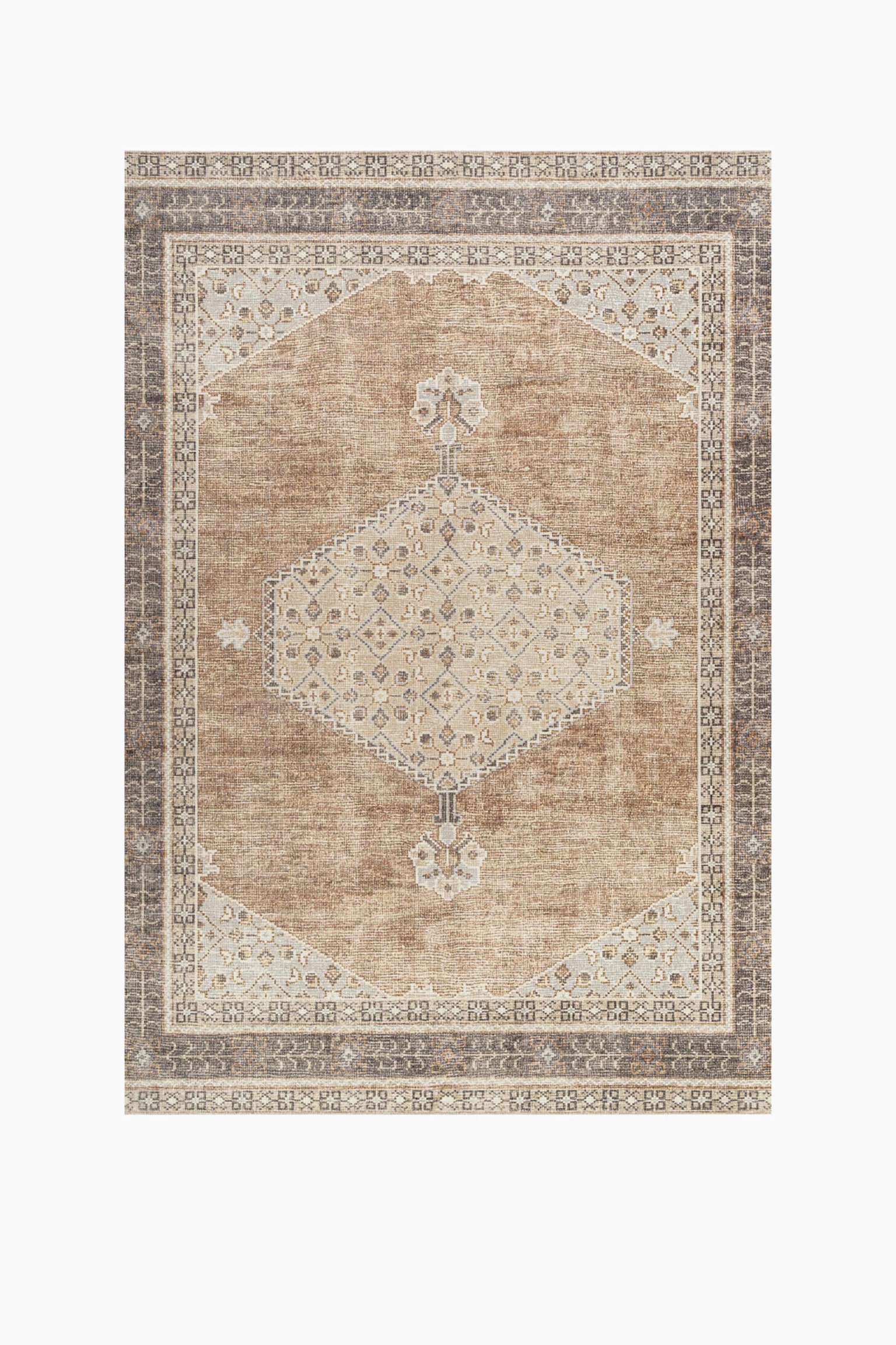 Simran Oriental Vintage Area Rug - Brown, Grey - 2