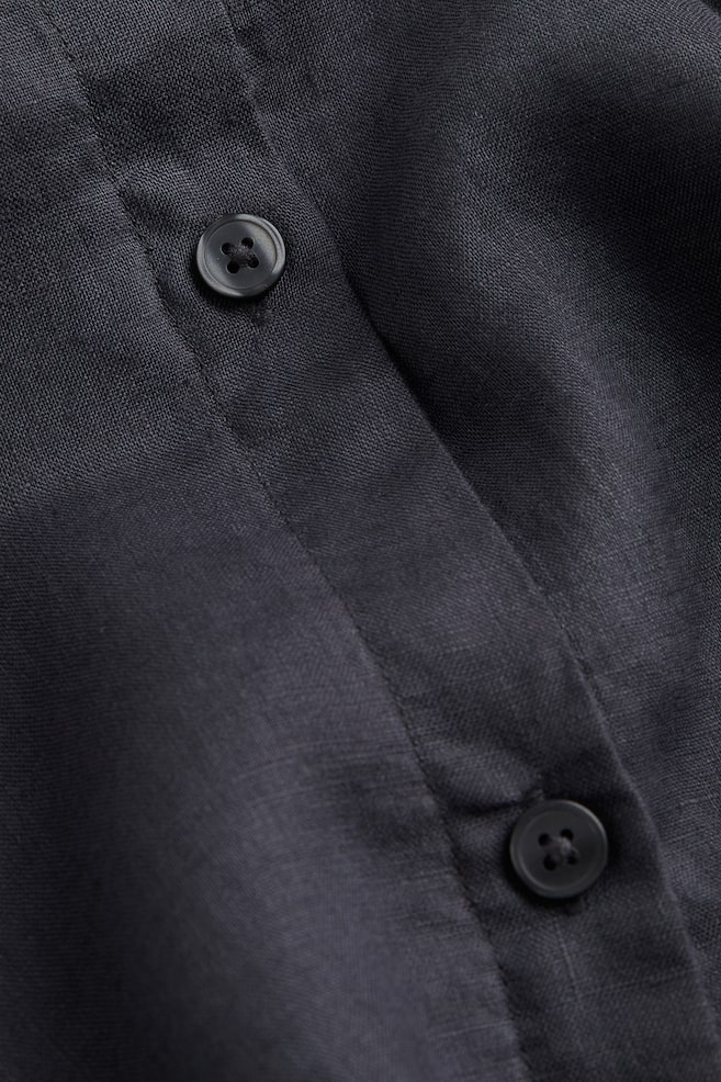 Nattskjorte i vasket lin - Antrasittgrå/Hvit/Lys beige - 7