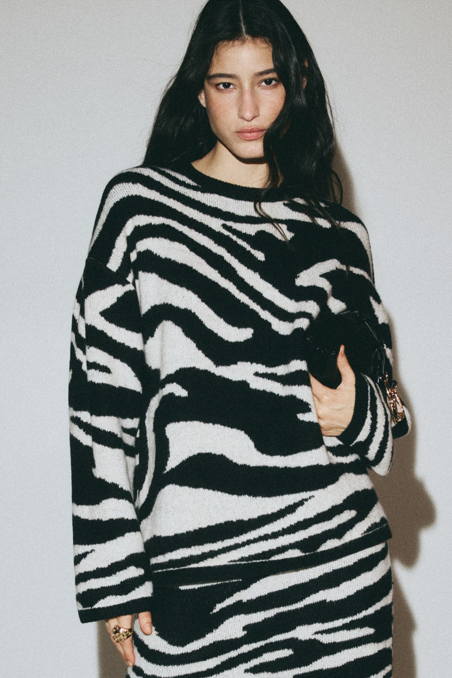 Женский свитер H&M Jacquard-Knit, цвет: Чёрный / Зебра с принтом — фото 4