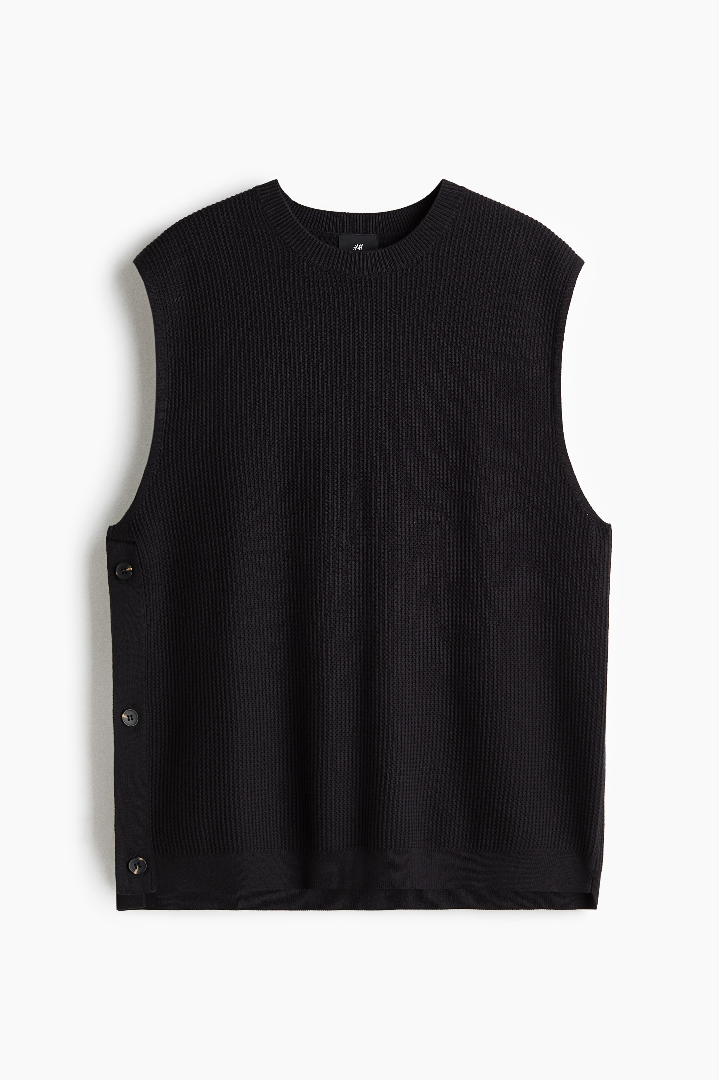 ルーズフィット ワッフルニットプルオーバーベスト - ブラック/ピンク