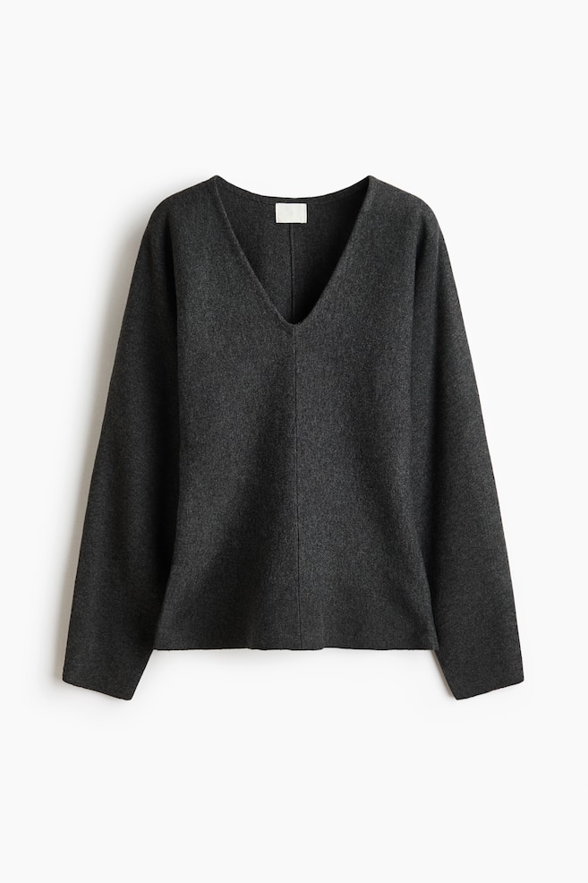 Top in maglia con scollo a V - Grigio scuro/Beige chiaro/Rosso acceso/Beige chiaro - 1