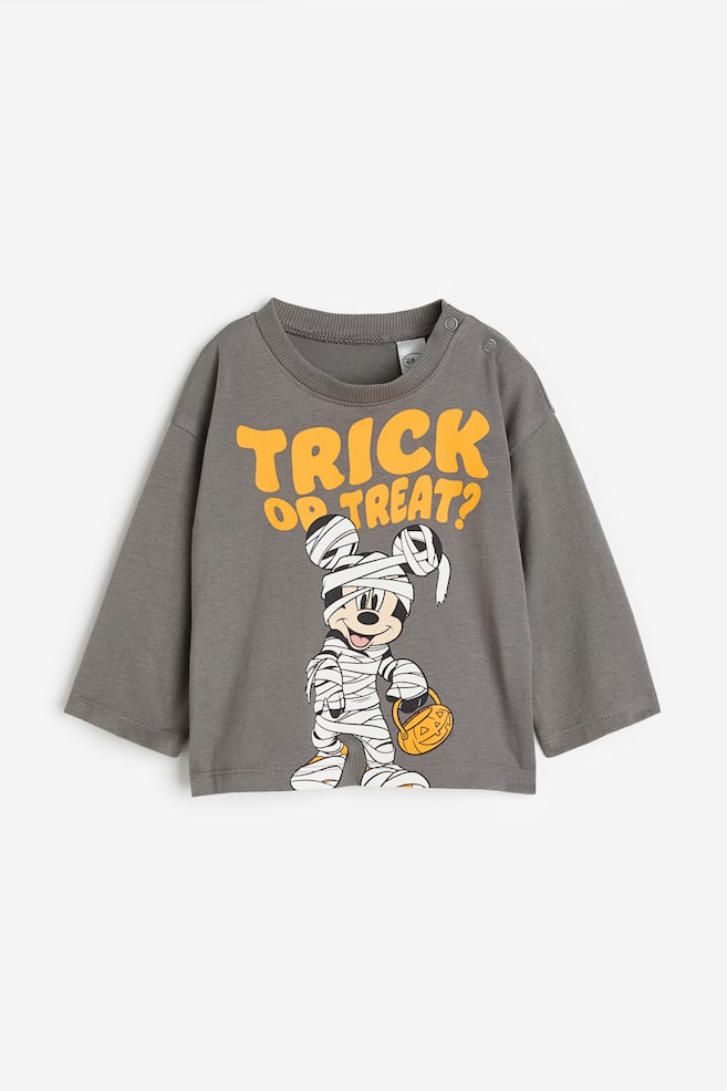 Printed long-sleeved T-shirt - Dark grey/Mickey Mouse - 1