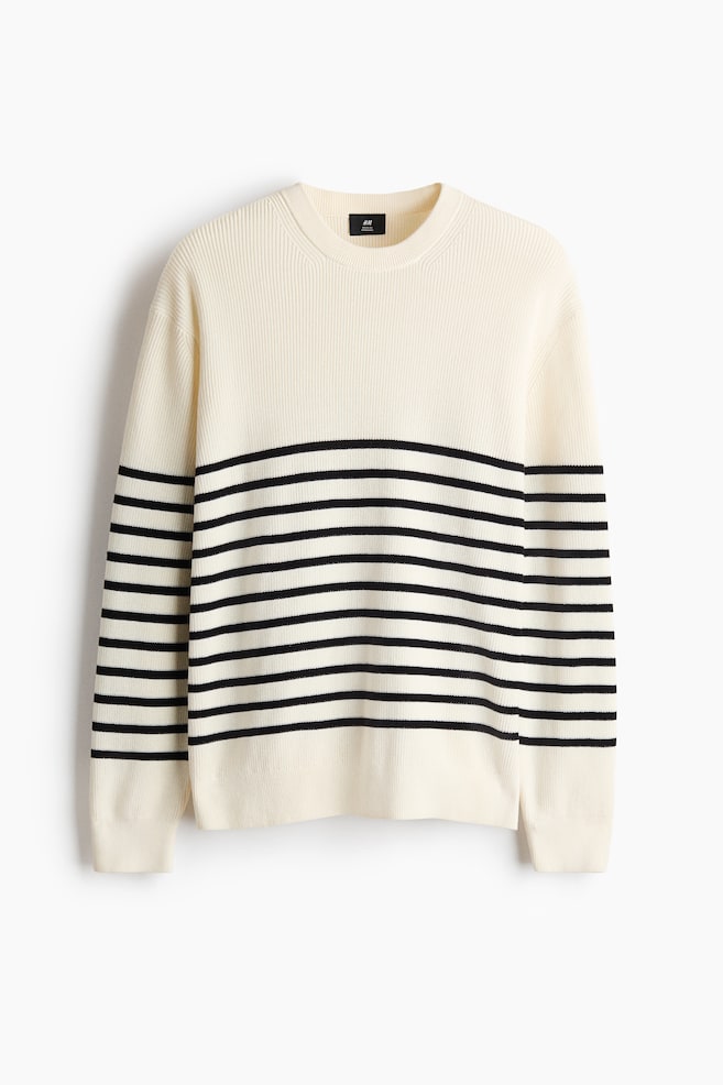 Bawełniany sweter w prążki Regular Fit - Jasnobeżowy/Paski/Czarny/Niebieski/Ciemnoczerwony - 1