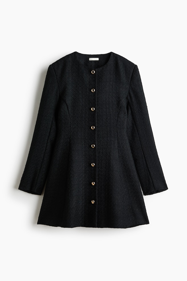 Vestido en tejido bouclé con botones - Negro/Beige claro/Borgoña - 1