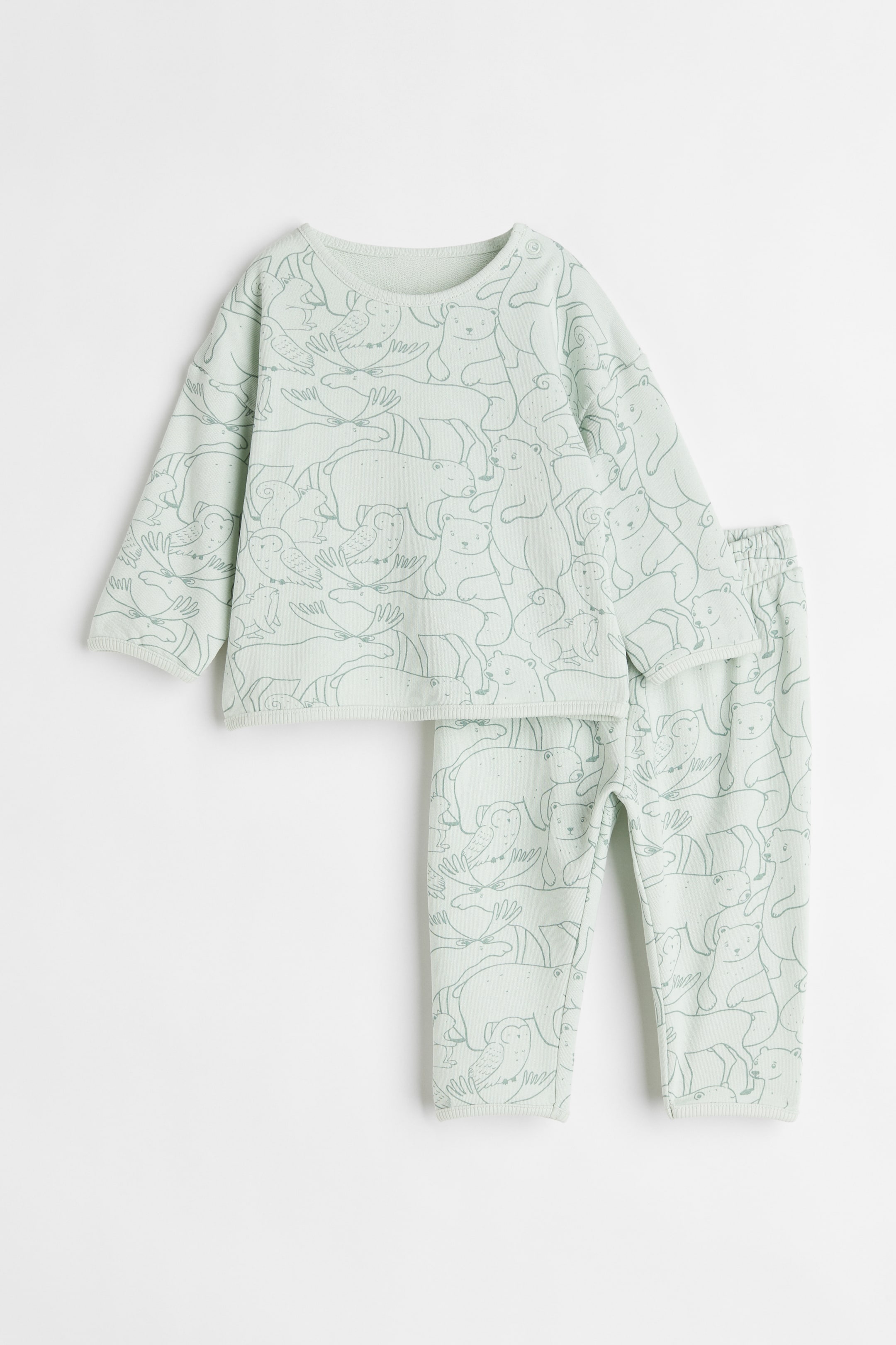 2-piece cotton sweatshirt set - Round neck - Long sleeve - Light green ...