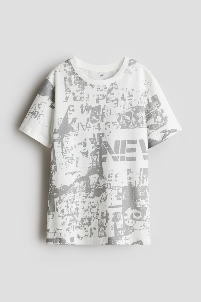 T-shirt imprimé en coton - Blanc/motif/Noir/graffitis/Crème/marbré/Bleu clair/marbré - 1