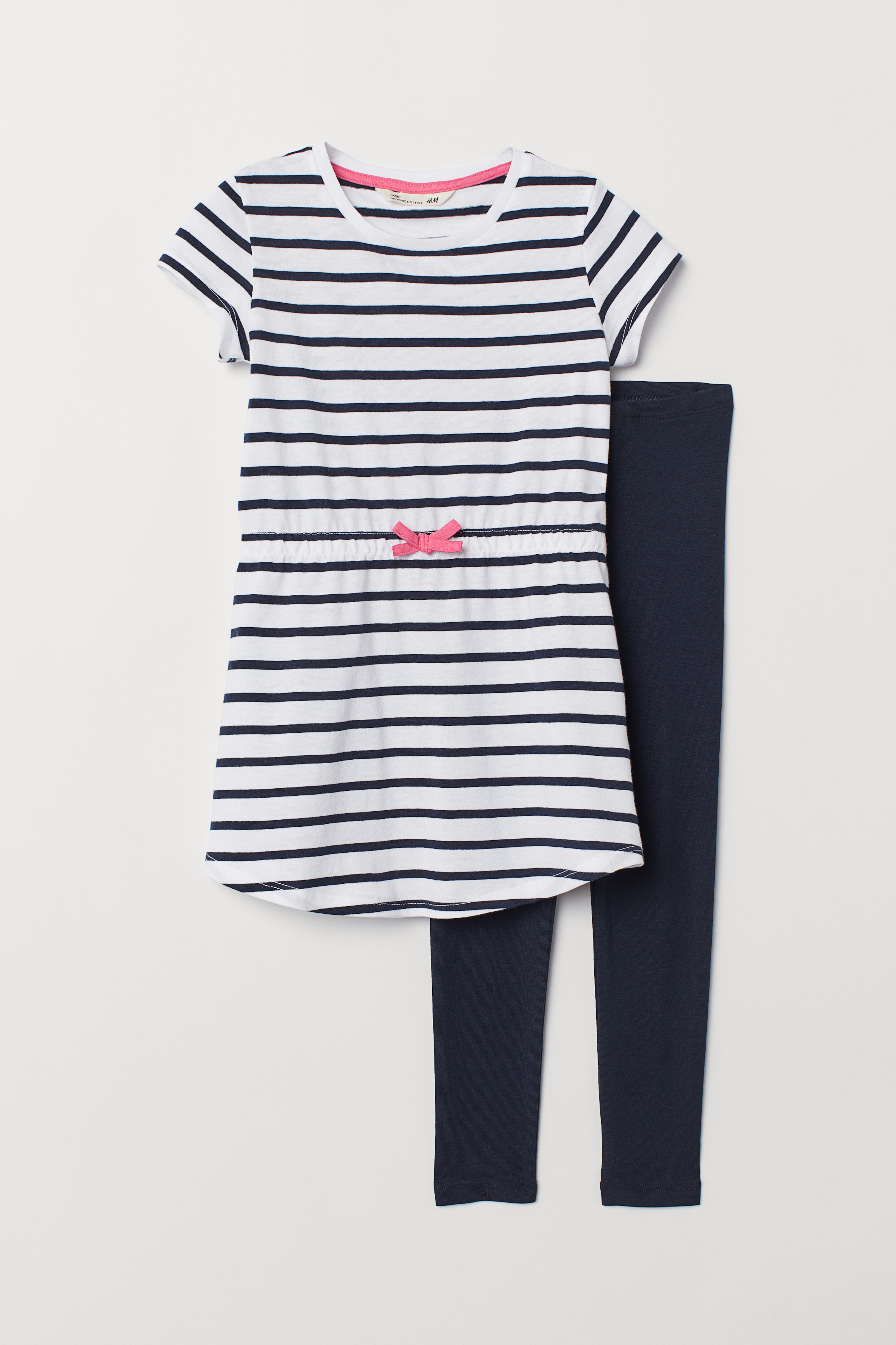 Dress and Leggings White blue striped Kids H M CA