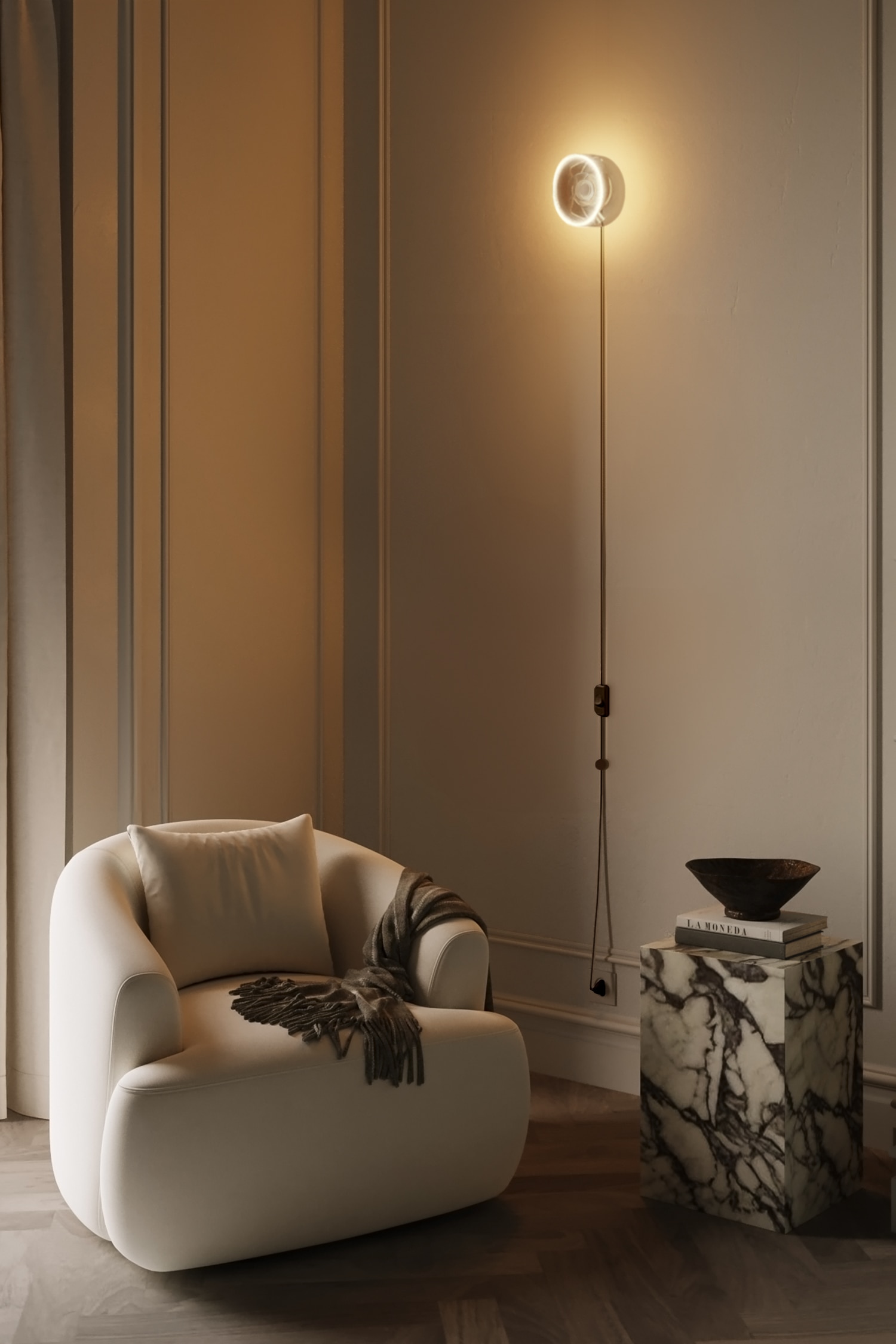 Plug-in Wall Sconce With Ghost Light Bulb - Black/White