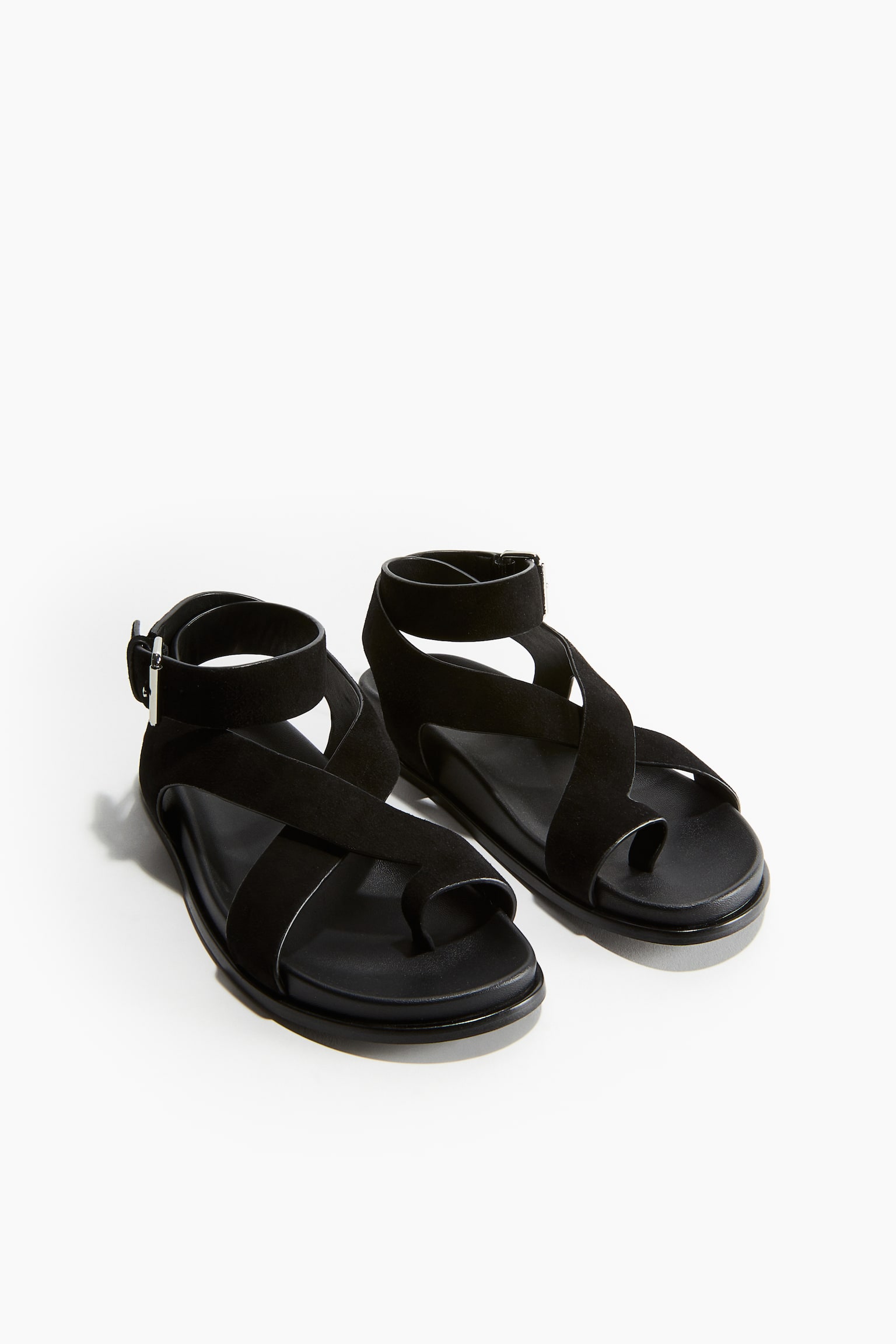 Suede Sandals - Black/Dark beige - 4