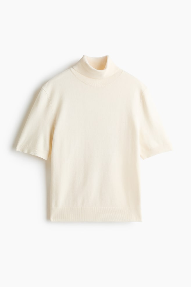 Fine-Knit Turtleneck Top - Cream/Black/Dark mole/Dark grey marl - 1