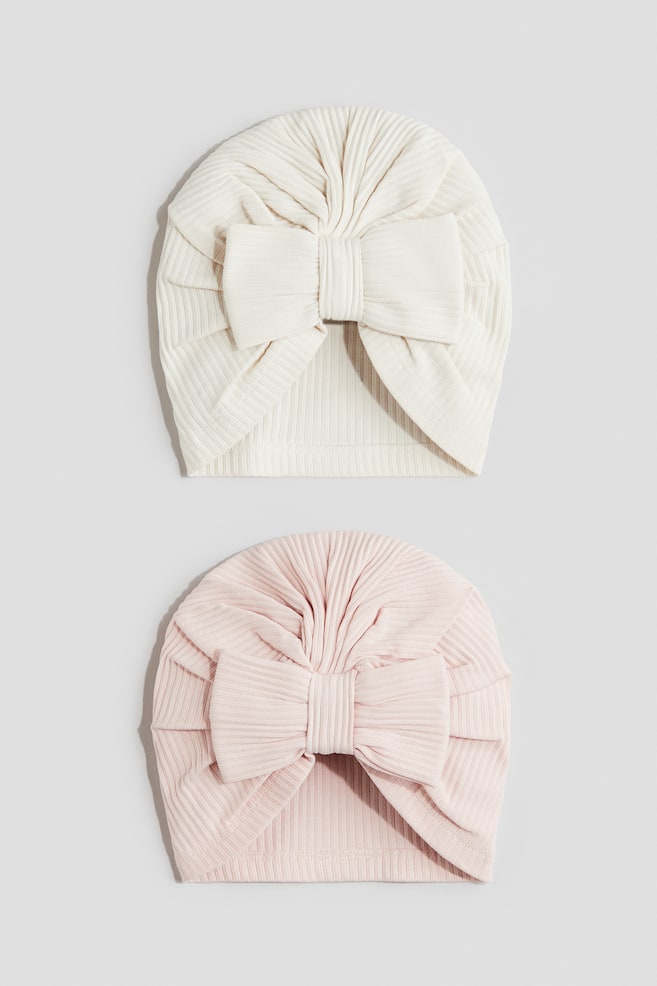 2-pack Knot-detail Hats - Light pink/cream/Dark dusty pink/floral/Light dusty green/cherries/Light beige/leopard print - 1