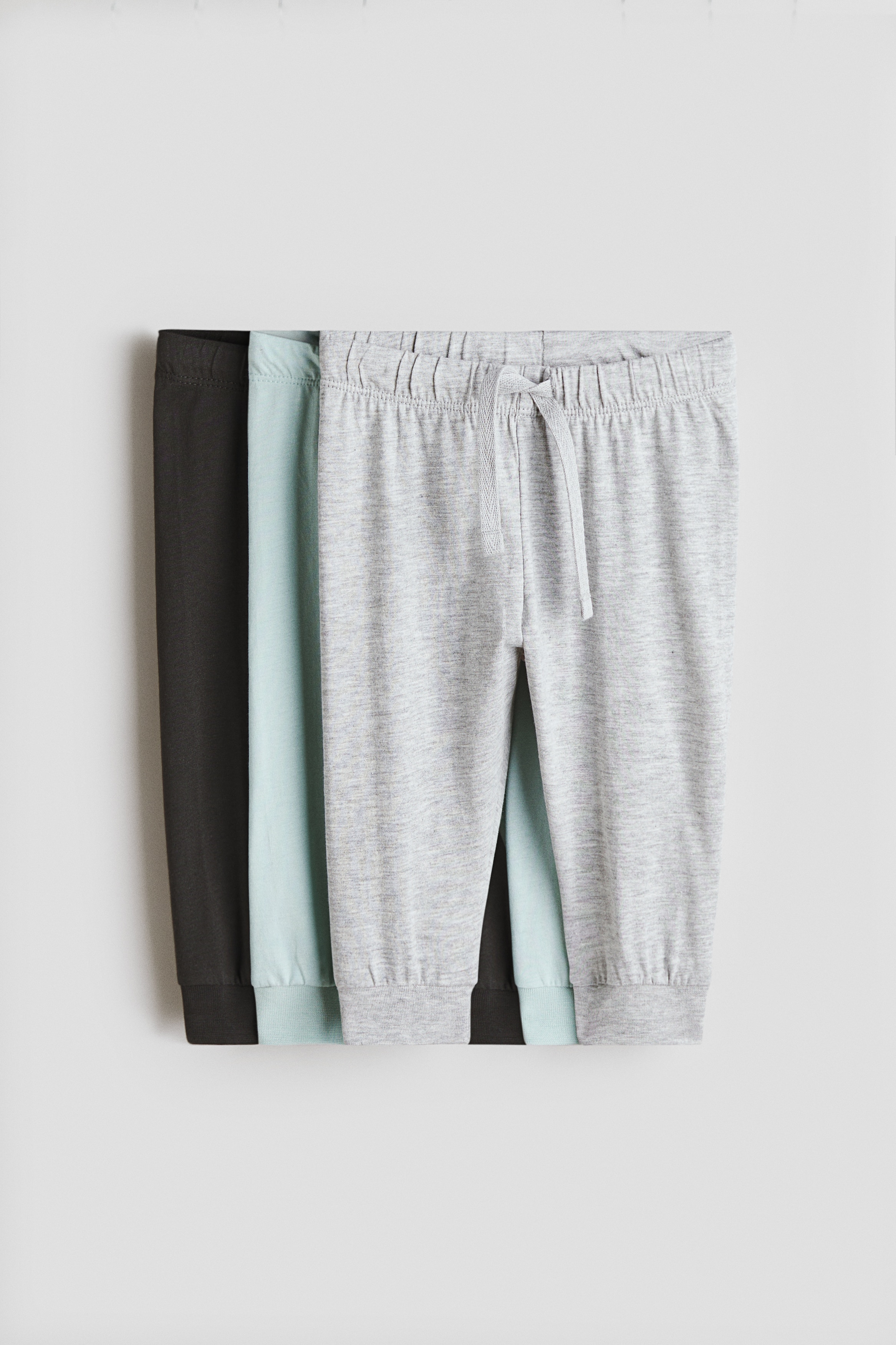 Baby - 3 kpl puuvillatrikoisia joggerseja Vaaleanharmaa/Turkoosi - Size: 92 (1 ½-2Y) - H&M