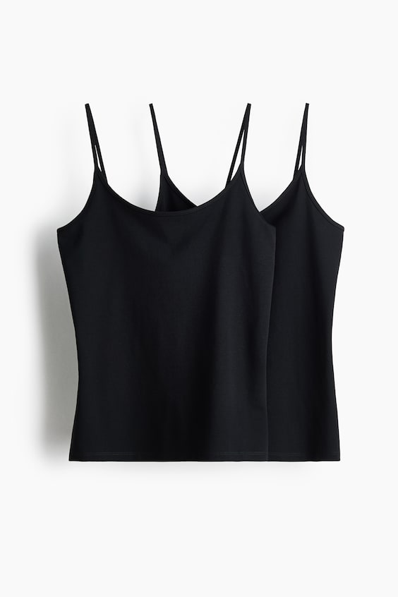 Топы H&M 2-pack Cotton Tank Tops, цвет: Чёрный