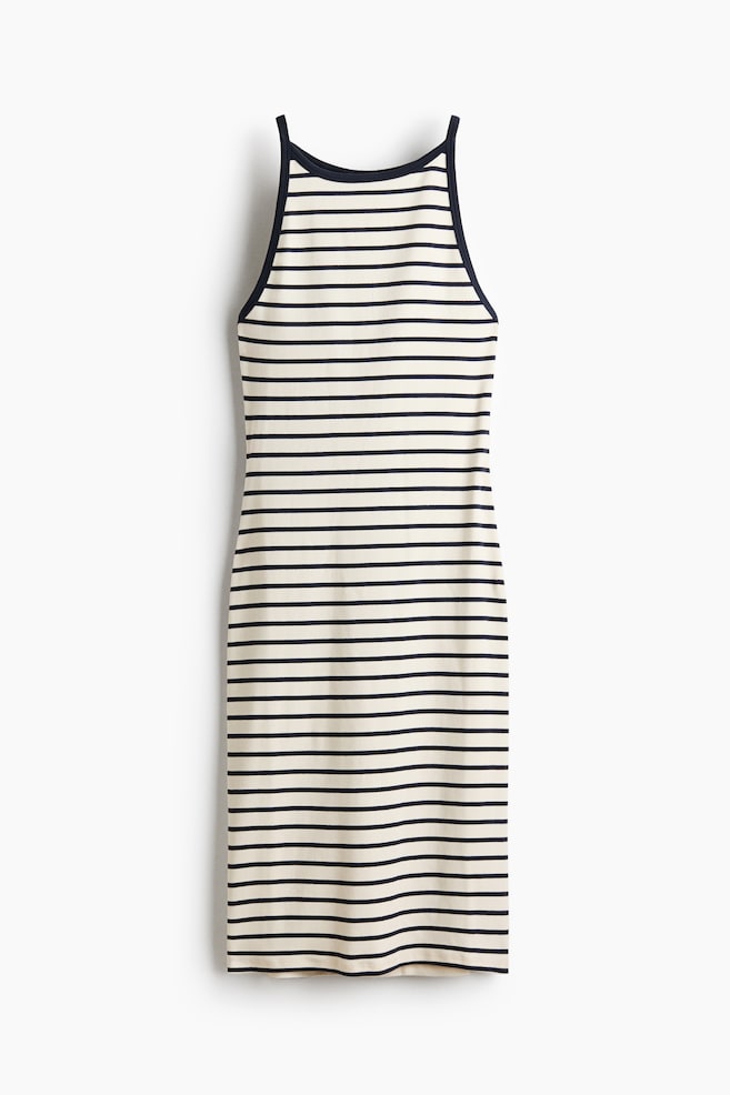 Robe moulante en coton - Crème/rayé/Bleu/Noir - 1