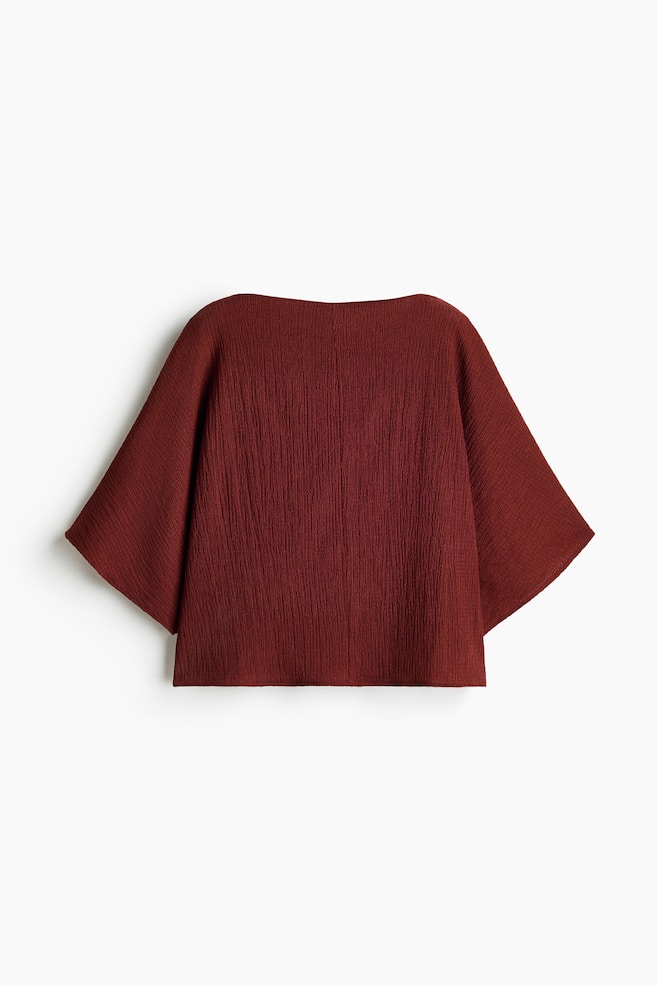 Crinkled boat-neck top - Rust red/Dark brown/Light beige - 1