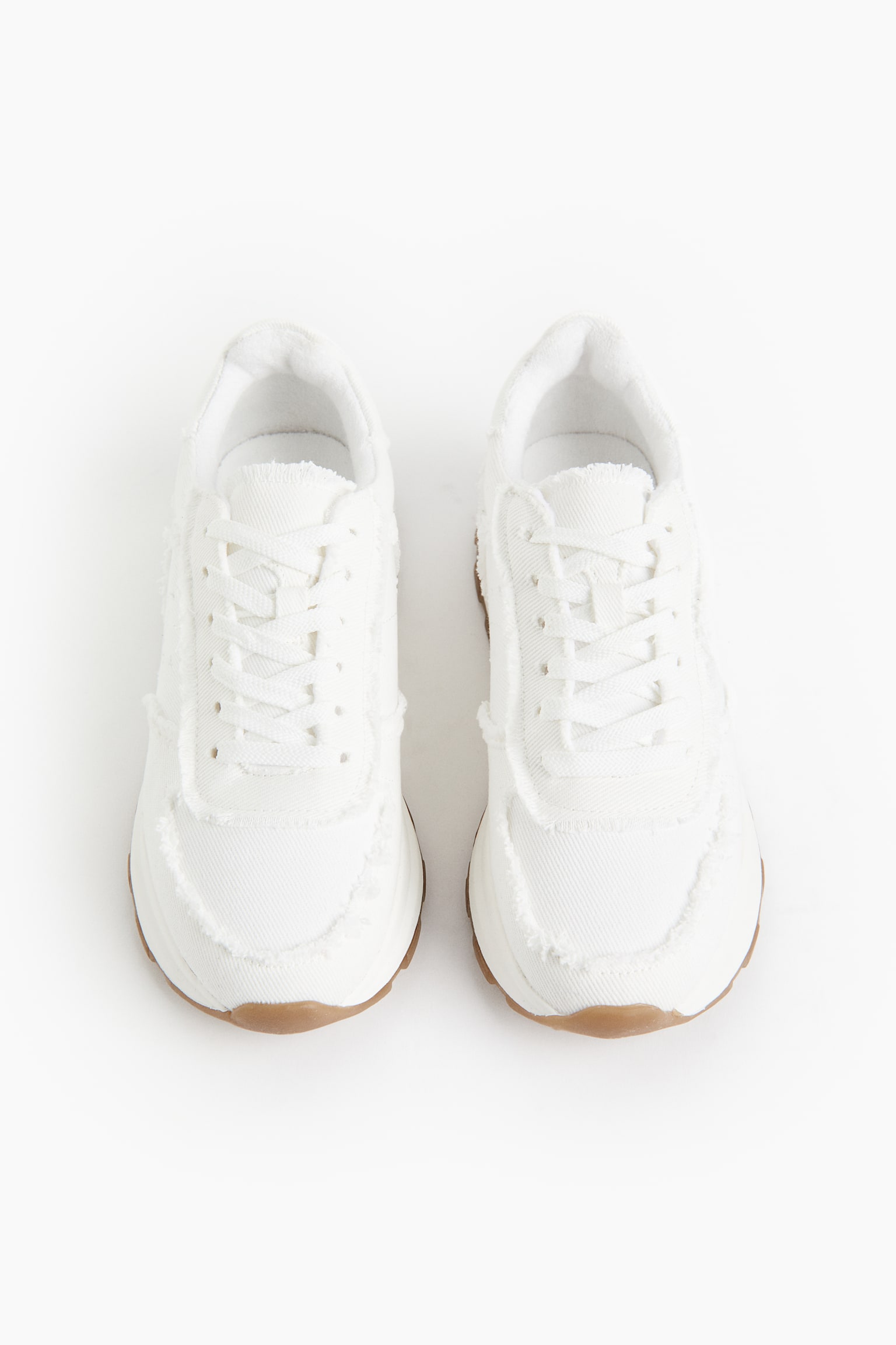 Frayed Edge Twill Sneakers - White - 4