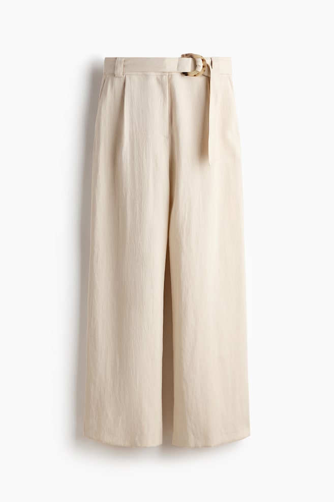 Wide belted trousers - Light beige/Dark mole - 1